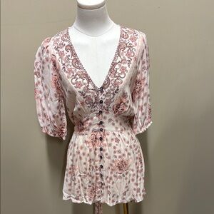 Floral V-Neck Button-Down Blouse